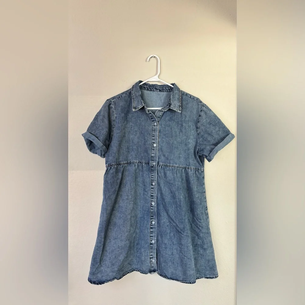 Womens Short Sleeve Denim Dress medium blue size large - Picture 1 of 5